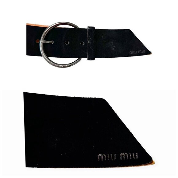 Miu Miu Black Suede Wide Belt with Large Round Buckle, Size‎ 90/36 - Picture 7 of 11